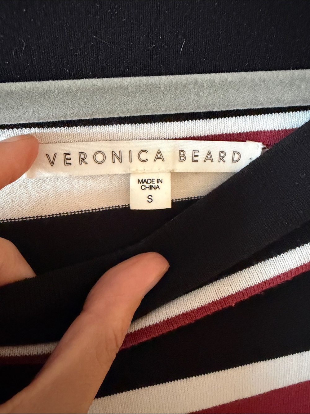 Veronica Beard Off The Shoulder Top Audrey Black Cream & Brick Striped Sz Small - Picture 6 of 8